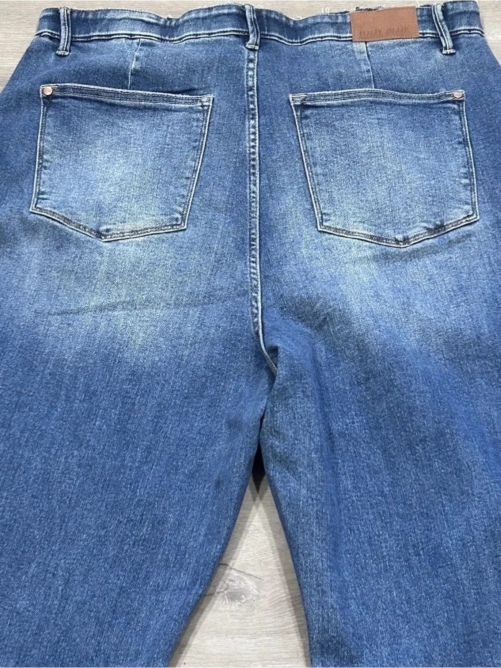 Judy Blue High Rise Wide Leg Jeans 3XL Jumpsuit Style Raw Waist Frayed Blue 34